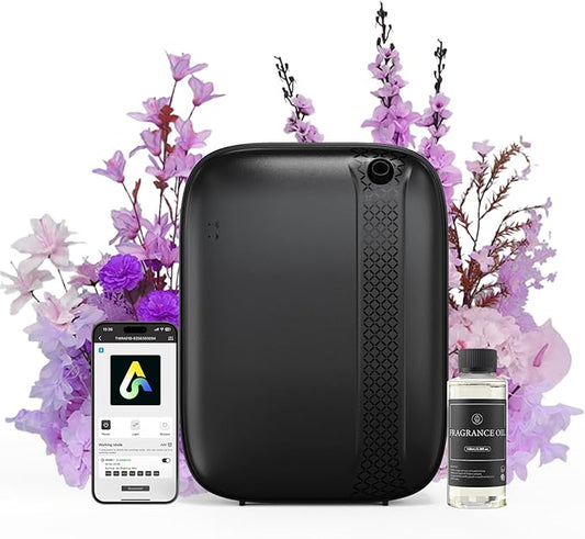 Essential Oil Diffuser, Waterless & Ultrasonic Aromatherapy Diffuser for Home, Office, Hotel, 13.5 OZ Capacity Up to 2500 Sq.Ft Coverage Room Scent Diffuser with App & Button Control(Black)