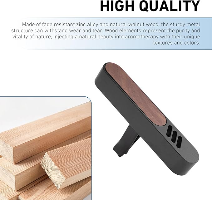 2PCS Car Air Freshener Diffuser, Natural Walnut Vent Diffuser with 6 Refill Unscent Fiber Sticks, Wood Metal-plated Premium Car Odor-absorbing Accessories, for Most Vehicles