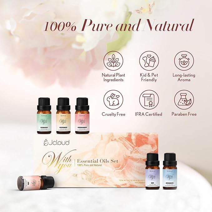 JCLOUD Fragrance Oil Gift Set for Women, Essential Oils for Diffusers for Home, Romantic Scented Oils for Perfume, Soap, Candle Making – 6x10 mL
