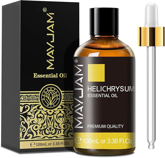 Helichrysum Essential Oil, MAYJAM Pure Essential Oils for Diffusers, 3.38FL.OZ/100ML Large Volume Helichrysum Oil with Premium Glass Dropper