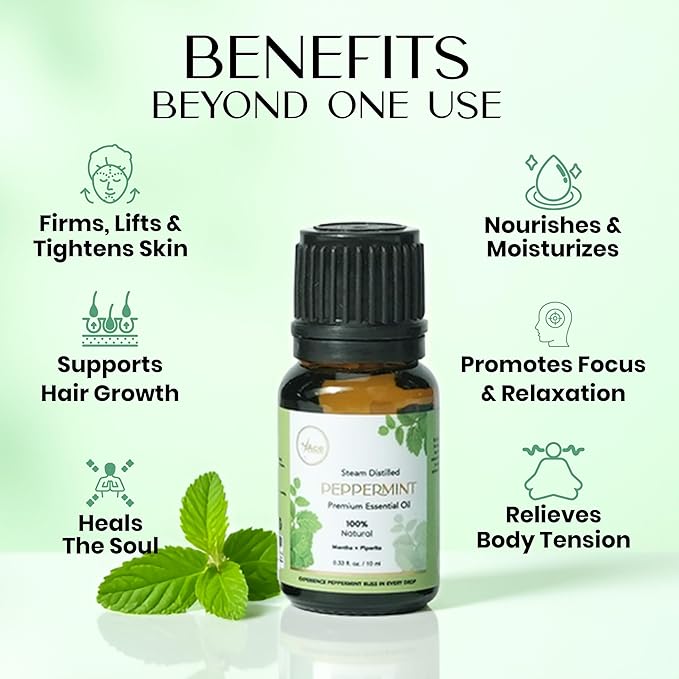 MyAce Peppermint Essential Oil 0.33 fl oz – 100% Pure & Steam Distilled Mentha Piperita – Undiluted, Natural Aromatherapy Oil for Diffuser, DIY Blends, Hair & Skin Care