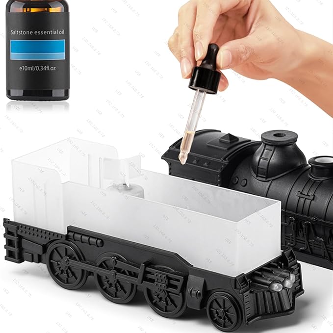 300ML Train Humidifier, Train Diffusers for Essential Oils, 2 Color LED Vintage Steam Christmas Train Aromatherapy Diffuser, 2 Dual Mist Modes Train Cool Mist Air Aroma Humidifier (Black)