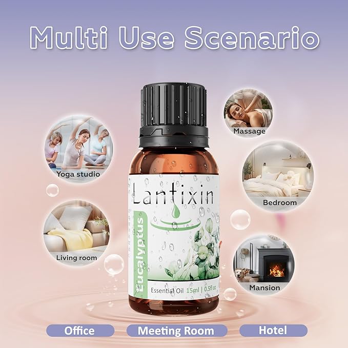 Lantixin 100% Pure Eucalyptus Essential Oil – Natural Undiluted Scent for Diffuser – Clearing & Refreshing Home Fragrance for Ultrasonic Diffusers, Meditation & Crafting – 0.5 fl oz(Eucalyptus)