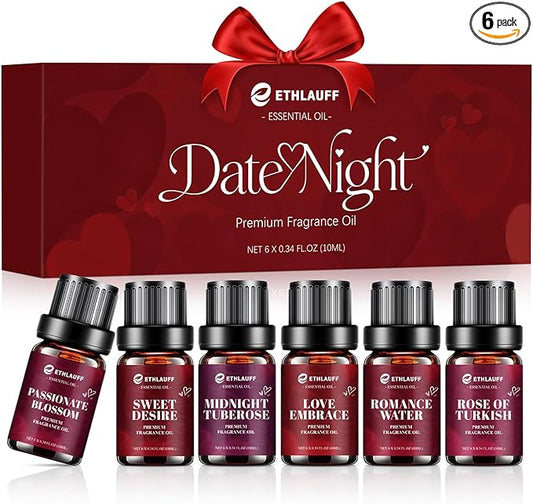 Date Night Fragrance Oils Set, Premium Essential Oils Set for Candle & Soap Making, Scented Oils for Perfume, Rose of Turkish, Romance Water, Valentines Day Gifts for Women