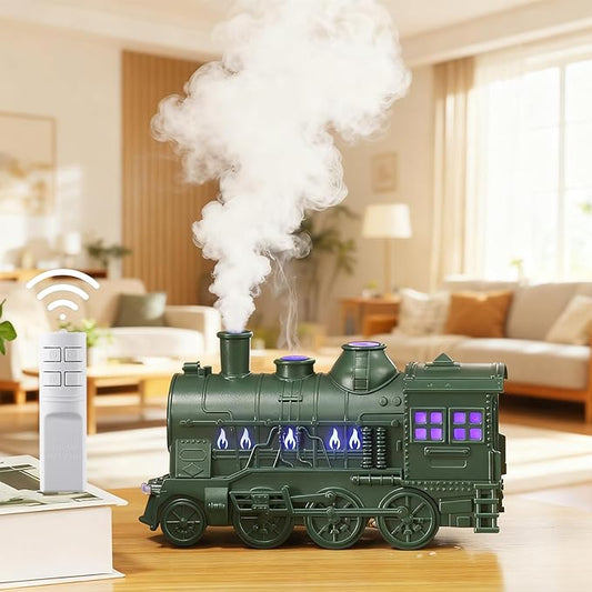 Train Diffuser, 2026 New 300ML Large Capacity Train Humidifier with Dual Cool Mist Outlets, Train Oil Diffuser with 2-Color LED, Remote Control, Auto-Off, Quiet for Bedroom Office (Green, Remote)