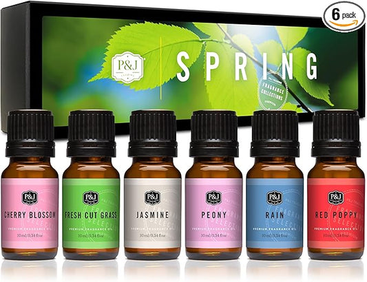 P&J Trading Fragrance Oils for Diffusers for Home Spring Set Fragrance Scents for Candle Making - Soap Making - Car Diffuser Scents - Essential Home Gift Set - Cherry Blossom, Fresh Cut Grass & More