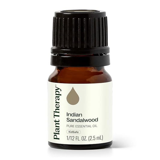 Plant Therapy Indian Sandalwood Essential Oil 2.5 mL (1/12 oz) 100% Pure, Undiluted, Soothing Essential Oils for Skin, Relaxation, and Restful Sleep