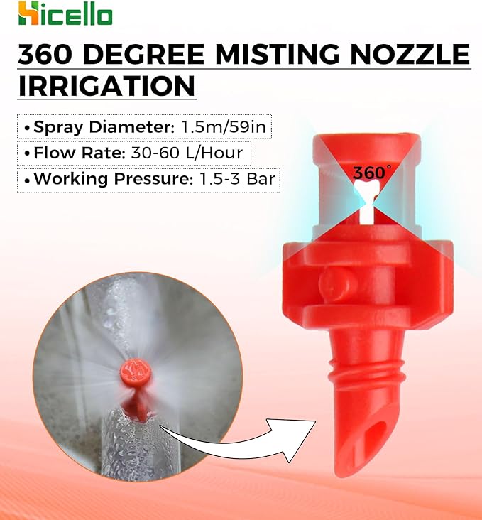 100PCS 360 Degree Misting Nozzle Irrigation, Sprinklers Sprayer for Garden Irrigation System, Micro Sprayer Refraction Automizing Drippers
