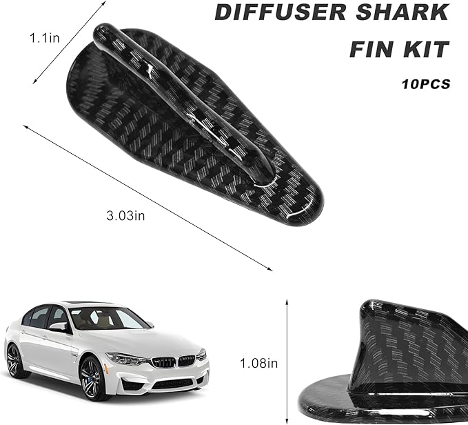 10 PCS Diffuser Shark Fin Kit, Waterproof Air Vortex Generator Spoiler Replacement Set, Universal Roof Wing Decoration Noise Reduction for Cars Trucks SUVs (Carbon Fiber, Rounded)