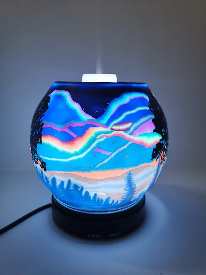 Essential Oil Diffuser Ultrasonic Handcrafted 120ml Aroma Essential Oil Cool Mist Humidifier with Adjustable Mist Mode, Auto Shut-Off and 7 Color LED Lights Changing (Northern Lights)