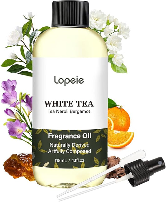 Lopeie White Tea Diffuser Oil – Essential Oil for Diffuser, Air Freshener & Room Spray – Long-Lasting with Notes of Tea, Neroli & Bergamot – Hotel Scent for Ultrasonic & Waterless Diffusers, 4.1 Fl Oz