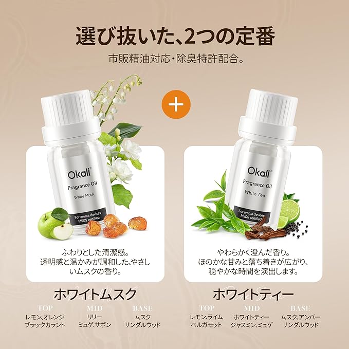 Okali Smart Car Air Fresheners, Strong Fragrance Experience Car Freshener, Support DIY Perfume, White Tea & White Musk,Auto ON/OFF, Timer Function