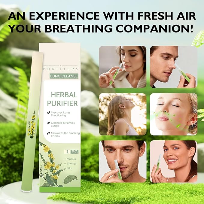 Herbal Diffuser Pen with Mullein, Thyme, Mint Extracts for Lung Cleasing Breathing, Relaxation, Stress Relief, 600 Uses (Acrylic, 1)