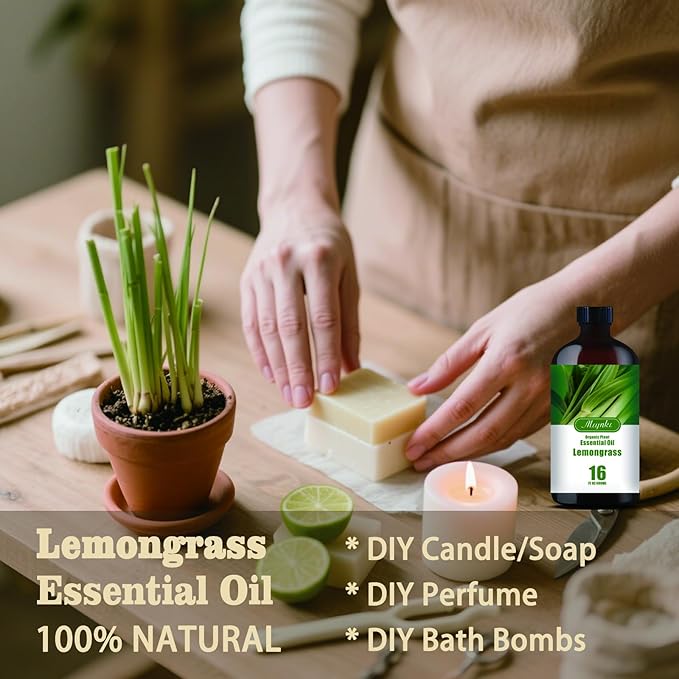 Lemongrass Essential Oil – MLYNKL Lemongrass Oils 16.33 fl oz for Diffusers, Humidifiers, Massage, DIY Candles, Soap, Cleaning, Home, Yoga, Office, Gifts - 490 ml