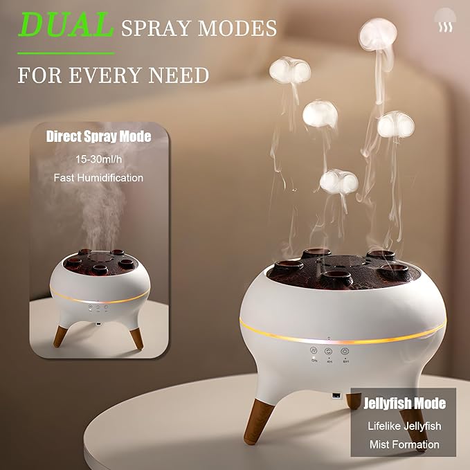 Essential Oil Jellyfish Diffuser, Aromatherapy Diffuser, 250ml Ultrasonic Cool Mist Humidifier, Music Sync Jelly Fish Diffuser with 7 Colors Light, Remote, Timer for Home Office (White)