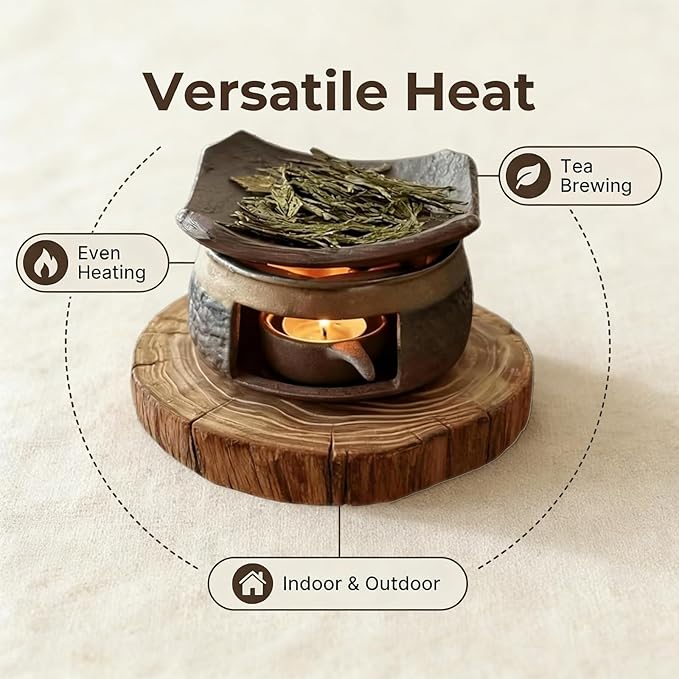 Ceramic Herb Burner Kit,Handmade Aromatherapy Stove for Essential Oils & Incense, Tealight Candle Holder Warmer for Home Office Meditation Relaxation (4)