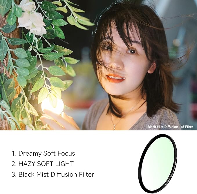 7artisans Black Mist Filter 1/8 Aluminum Alloy Natural Soft Diffuser Effect Dream Cinematic Effect Soft Focus Optical Glass Filter (62mm)
