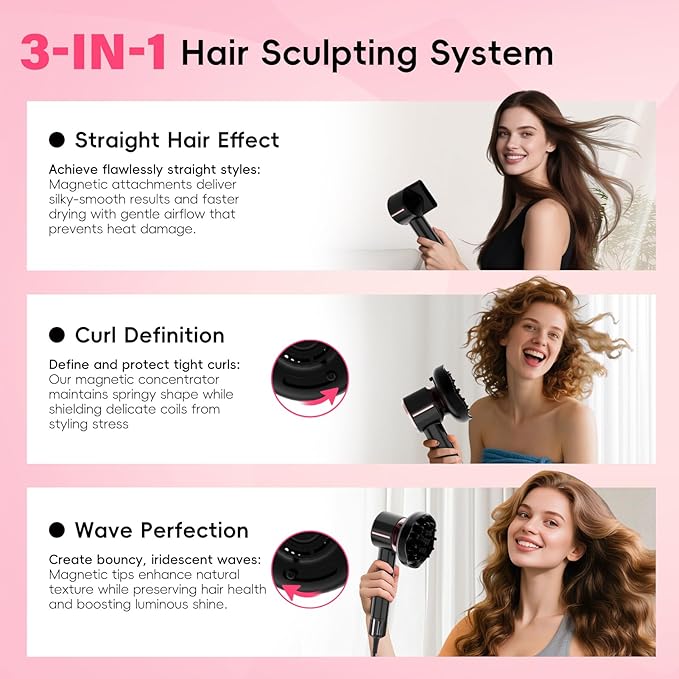 CINOSTAR Hair Dryer, Fast Drying Blow Dryer with Diffuser, with 110, 000RPM Brushless Motor&Ionic Technology No Heat Damage, Lightweight for Women and Travel, Low Noise, Black & Yellow Gold
