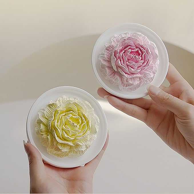 Essential Oil Passive Flower Diffuser with Fragrance -Non-Electric Peony Flower Porcelain Aromatherapy Diffusers for Small Room, Desk Decorative, Bathroom (Pink, White Peach Oolong Scent)