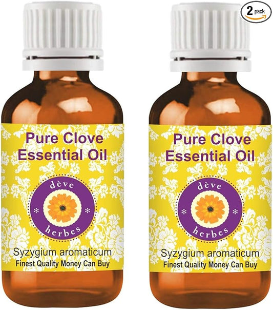 Deve Herbes Pure Clove Essential Oil (Syzygium aromaticum) Steam Distilled (Pack of Two) 100ml X 2 (6.76 oz)
