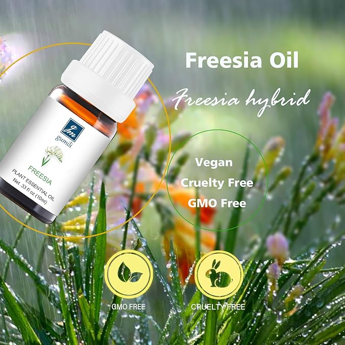 GM Gumili Freesia Essential Oil - Pure Natural Fragrance for Aromatherapy, Perfume Making, Candles, Soap, Room Spray, Diffuser Blends - Organic, 10mL Undiluted