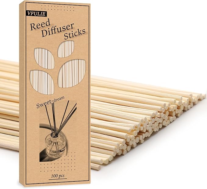 VFULIE 100PCS Reed Diffuser Sticks, 10 Inch Natural Rattan Wood Sticks Essential Oil Aroma Diffuser Sticks Refill Replacement for Aroma Fragrance ((Primary Color))