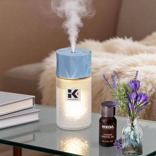 Essential Oil Diffuser, 35 Million Negative Ions Fresh Air, Glass Oil Diffuser with Warm Night Light, Auto Shut-Off, 250ml Ultrasonic Cool Mist Humidifier for Home,Car,Spa,Yoga (Blue, Lavender)