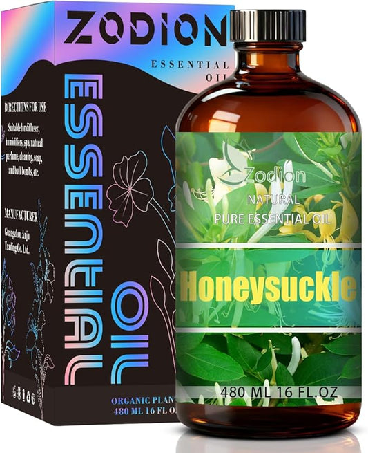 Honeysuckle Essential Oil, 16 fl oz (480ml) - ZODION Honeysuckle Fragrance Oil for Diffuser, Massage, Humidifier, DIY Candle, Soap Making, Home, Bath, Yoga