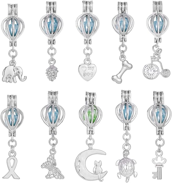 Mixed Pearl Cage Locket Pendants Set, Essential Oil Diffuser DIY Necklace Bracelet Jewelry Making Craft, Bulk Beads Aromatherapy Diffuser Charms Gifts for Women Girls