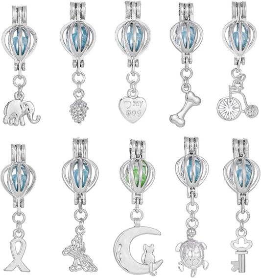 Mixed Pearl Cage Locket Pendants Set, Essential Oil Diffuser DIY Necklace Bracelet Jewelry Making Craft, Bulk Beads Aromatherapy Diffuser Charms Gifts for Women Girls