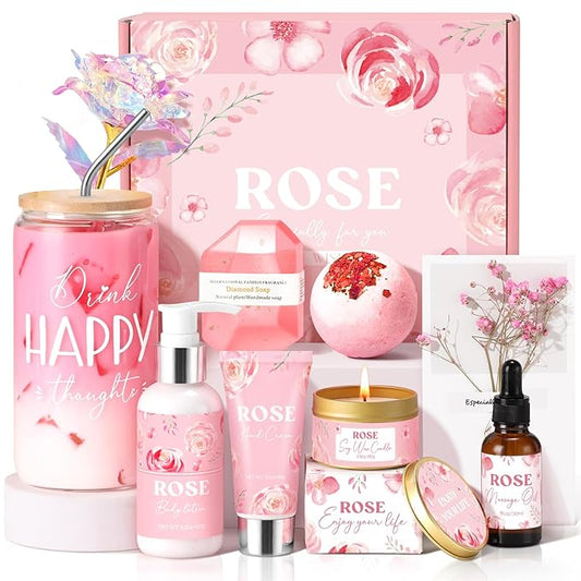 Mothers Day Gifts for Mom, Birthday Gifts for Women, Rose Relaxing Spa Gift Basket for Women Friendship, Self Care Package Get Well Soon Thank You Gift Box for Her Sister Wife Best Friends Bestie