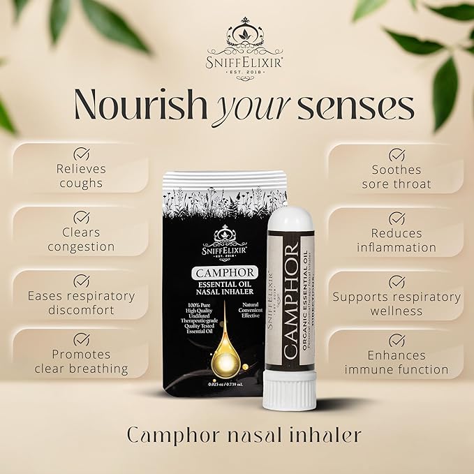 SniffElixir Nasal Stick Inhaler, Vapor Inhaler, Nasal Inhaler Stick, Camphor Essential Oil Inhaler for Clear Breathing & Chest Comfort, Organic Blend