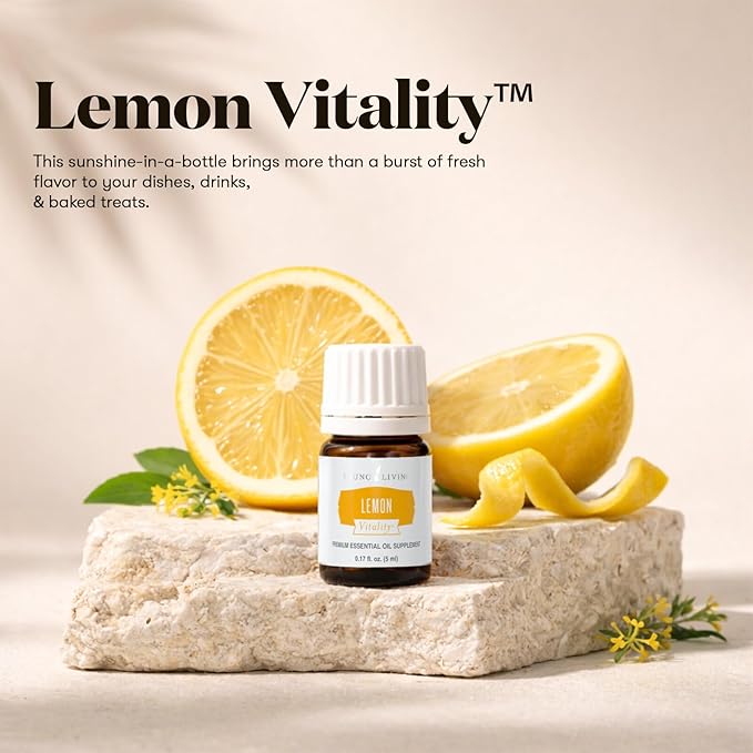 Young Living Lemon Vitality Essential Oil - 100% Pure, Food-Grade Citrus Flavor Enhancer - Antioxidant and Immune Support - Culinary and Beverage Flavoring - 5ml