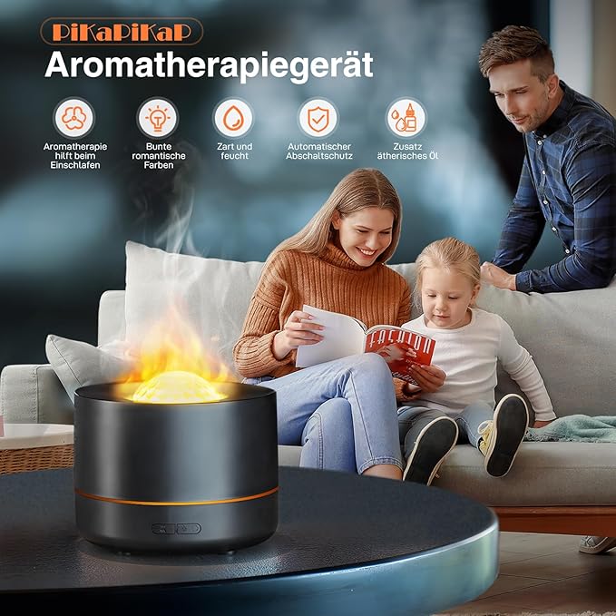 Essential Oil Diffuser, Colorful Flame Fire Diffuser, Bedroom Atmosphere Light, Starry Sky Projection Light, Cold Mist Aromatherapy with Automatic Shut-Off Protection. Suitable for Home, Office