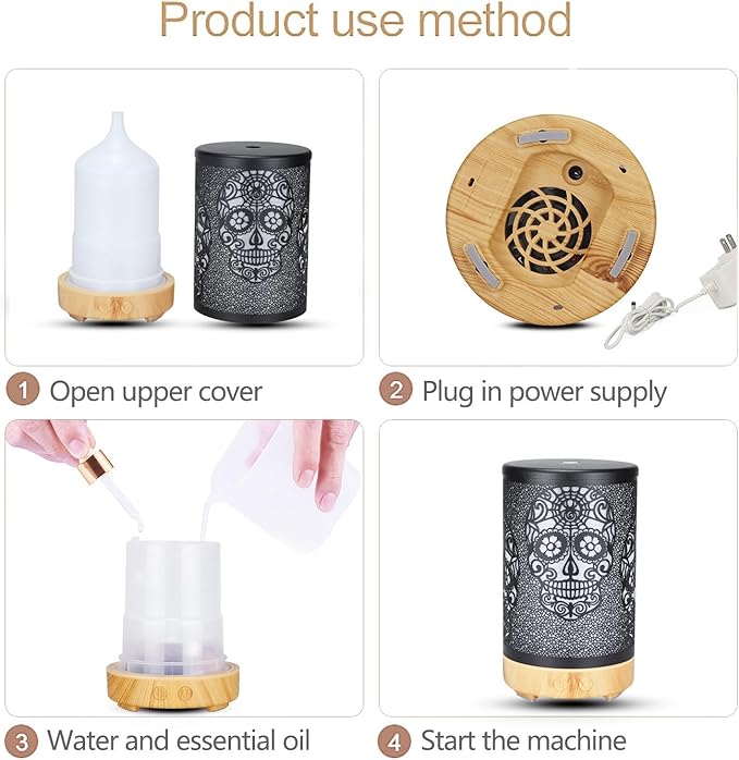 Skull Aromatherapy Diffuser, 100ML Essential Oil Diffuser Cool Mist Humidifier, with Remote Control Waterless Auto Off, for Bedroom, Office, Living Room (Wooden)