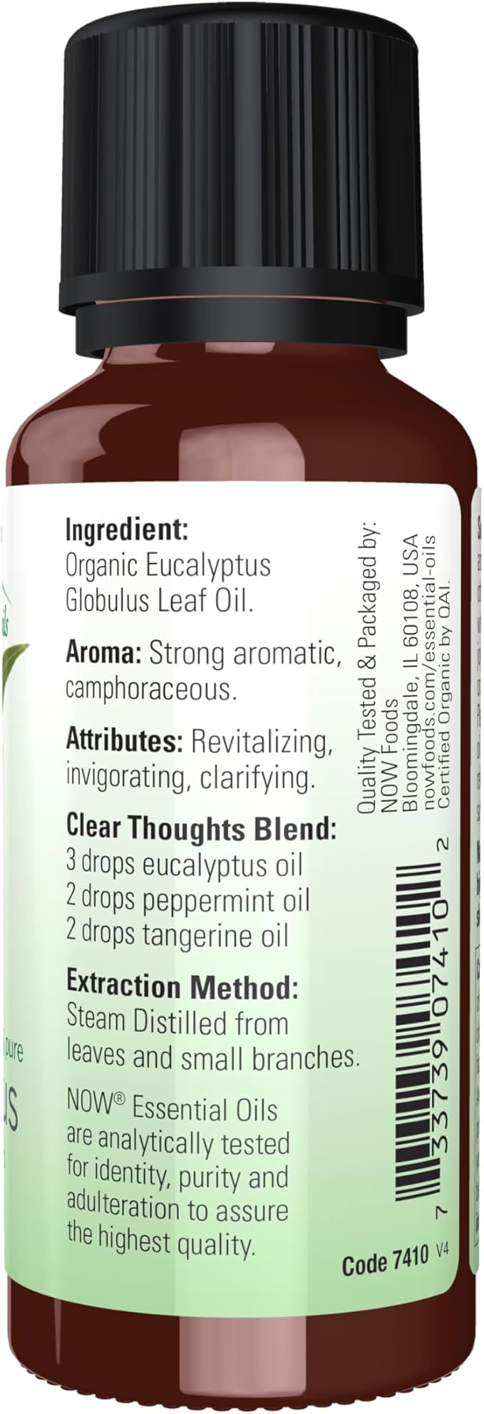 NOW Essential Oils, Organic Eucalyptus Globulus Oil, Clarifying Aromatherapy Scent, Steam Distilled, 100% Pure, Vegan, Child Resistant Cap, 1-Ounce