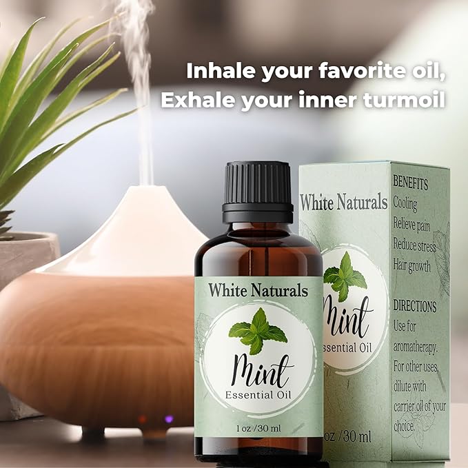 Organic Mint Essential Oil, Refreshes & Energizes The Spirit and Body, 100% Pure Natural Mint Oil for Diffuser, Aromatherapy, Hair Care, Skin Massage, Candle and Soap Making 1 Fl oz