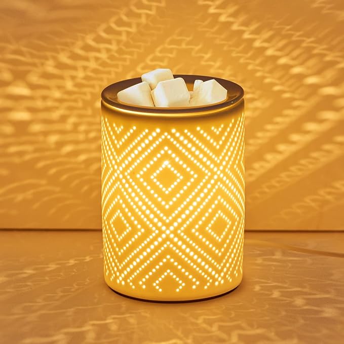Ceramic Wax Melt Warmer, Electric Wax Warmer for Scented Waxes, Candle Warmer Oil Burner with Bulb, Fragrance Warmer Wax for Balcony, Spa Yoga Meditation, Birthday Gifts, (Diamond)