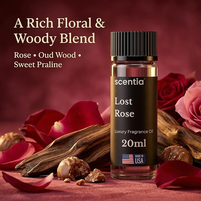 Scentia Lost Rose Aromatherapy Oil for Diffuser – Hotel Scent Inspired by Fairmont – 20 mL – Rose, Oud Wood & Clove Natural Fragrance Oil for Waterless & Cold Air Diffusers, Made in USA