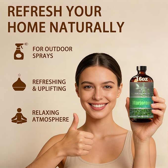 Marjoram Essential Oil, 16 fl oz (480ml) - ZODION Marjoram Fragrance Oil for Diffuser, Massage, Humidifier, DIY Candle, Soap Making, Home, Bath, Yoga