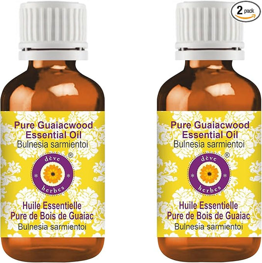 Deve Herbes Pure Guaiacwood Essential Oil (Bulnesia sarmientoi) Steam Distilled (Pack of Two) 100ml X 2 (6.76 oz)