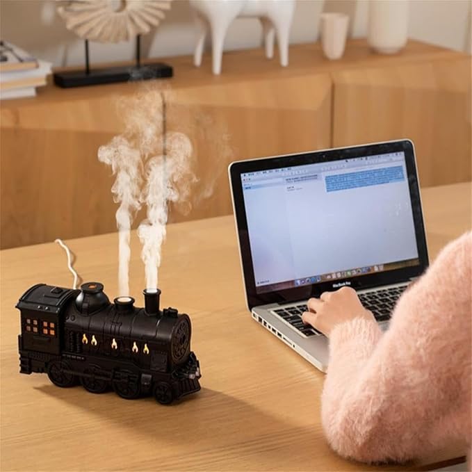 300ml Vintage Steam Train Aromatherapy Essential Oil Diffuser with Dual-Color LED Light, Train Oil Diffuser, 2 Mist Modes, Auto Shut-Off, Ultra-Quiet Humidifier for Home, Office (White,Colorful)