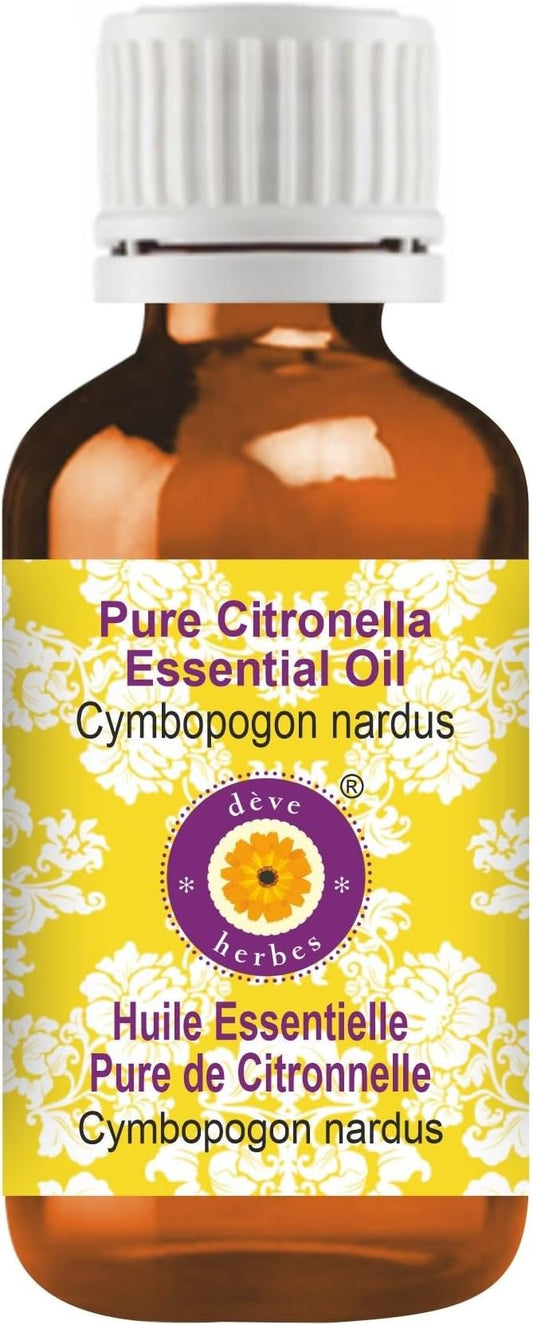 Deve Herbes Pure Citronella Essential Oil (Cymbopogon nardus) Steam Distilled 50ml (1.69 oz)