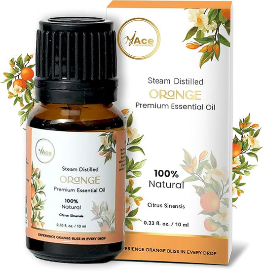 MyAce Orange Essential Oil – 100% Pure & Natural Cold-Pressed Sweet Orange Oil – 0.33 fl oz Amber Glass Bottle with Dropper – Aromatherapy, Diffuser, Candle & Soap Making, Skin & Hair Care