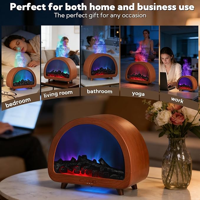 2 Pack Flame Essential Oil Diffuser 200ml Ultrasonic Cool Mist Humidifier 12 Colors LED Light with Remote Control Aromatherapy Diffuser for Home Bedroom Hotel Office Spa Yoga,Wooden Grain+Black