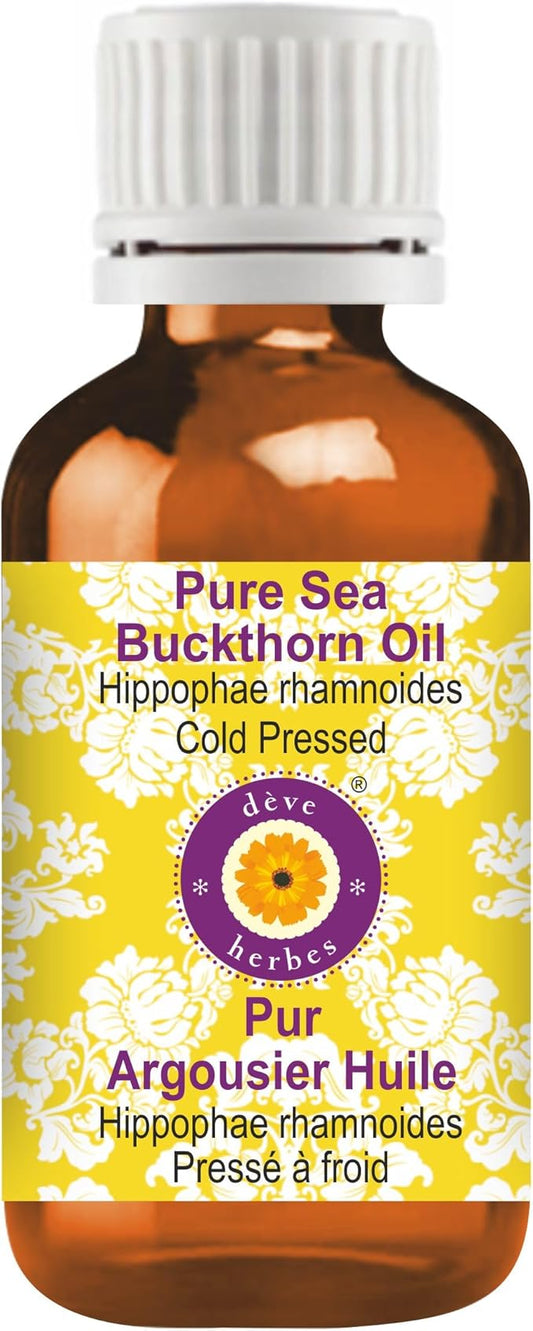 Deve Herbes Sea Buckthorn Oil (Hippophae rhamnoides) | Cold Pressed | Pure | Natural | Undiluted | For Diluting Essential oils | For Skin & Massage | Non-Sticky| Lightweight| Unisex | 15ml (0.50 oz)