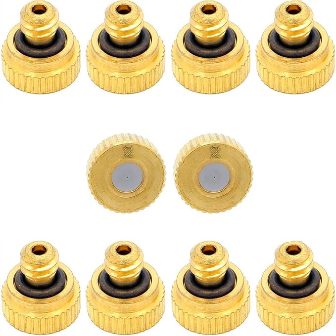 10Pcs Brass Misting Nozzle - 0.008" Orifice (0.2mm) Dia 10/24 UNC Replacement Heads for Outdoor Cooling System (0.2mm)