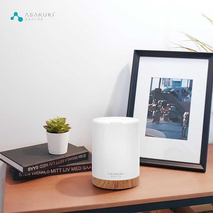 ASAKUKI Essential Oil Diffuser for Home, 300 ml Humidifier with Automatic Shut-Off, Quiet Aromatherapy Diffuser with 7 LED Lights for Living Room, Kitchen, Bedroom, Hotel, Gift for Mom - Light Brown