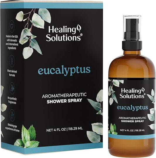 Healing Solutions Aromatherapy Shower Spray, Eucalyptus, 4oz, Therapeutic Grade Essential Oils, Made in the USA, At Home Spa Experience