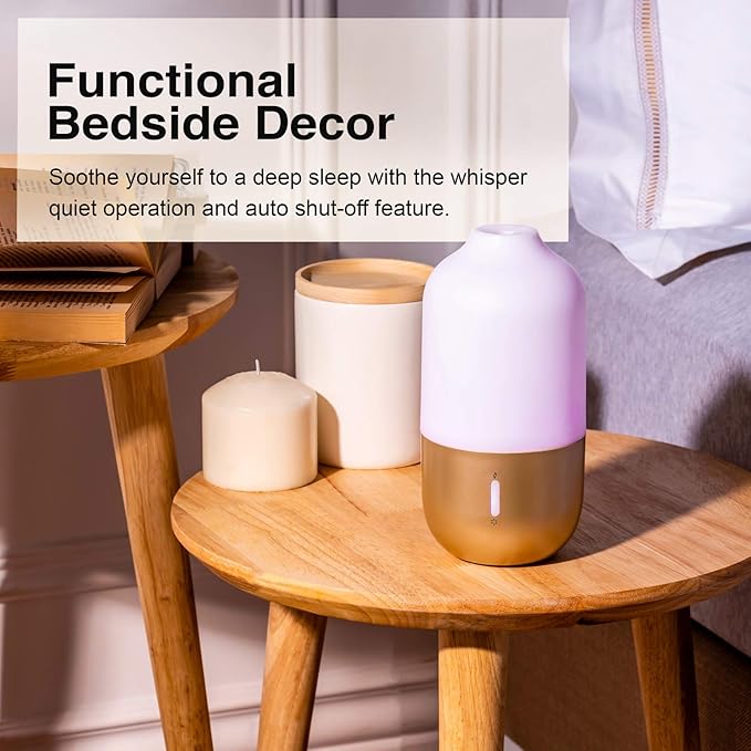 Diffuser for Essential Oils - Ultrasonic Aroma Diffuser with 2 in 1 100ml and 500ml Dual Capacity, Matte Gold